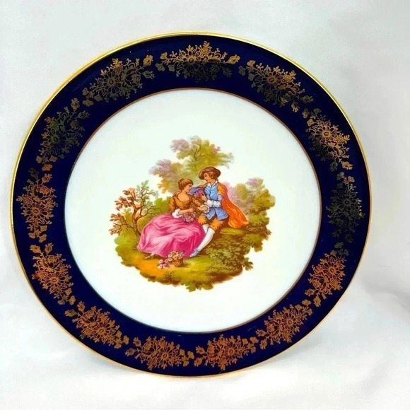 Limoges Castel Couple Bone China Plate 8” Handmade Hand Painted Gold Trim VTG - Picture 2 of 6